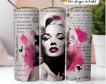 Marilyn Monroe Tumbler Wrap | Word Art Portrait Design | Retro Hollywood Celebrity Aesthetic Sublimation Wrap