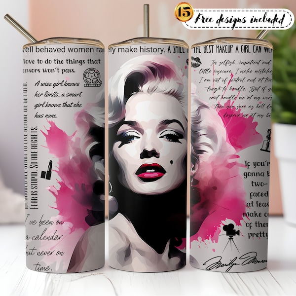 Marilyn Monroe Tumbler Wrap Png, 20 oz Skinny Tumbler Sublimation Design Digital Download PNG Instant digital only, Marilyn Tumbler Wrap PNG