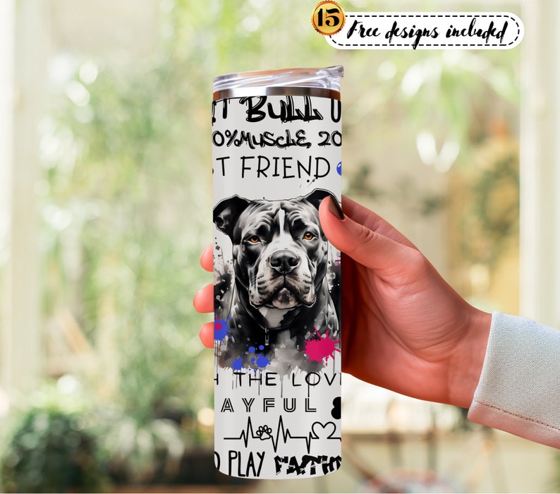 Pitbull 20oz Skinny Tumbler Design Template Straight PNG File Download Pitbull Tumbler Png, Pitbull, dog Tumbler image 3