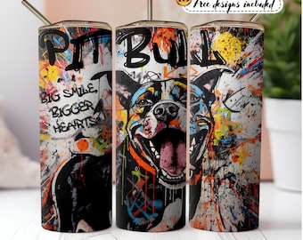 Plantilla de diseño de vaso Pitbull Skinny de 20 oz (591 ml) - Descarga el archivo PNG. Vaso Pitbull estilo grafiti.