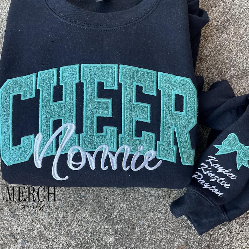 Personalized Cheer Mom Sweatshirt: Glitter Applique Embroidered Cheerleading Shirt image 6