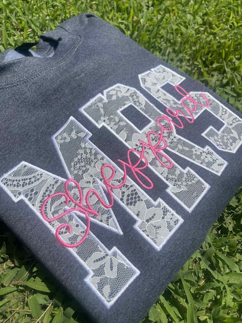 Custom MRS Lace Applique Embroidered Sweatshirt: Bridal Gift