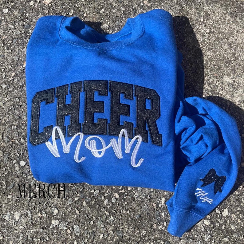 Personalized Cheer Mom Sweatshirt: Glitter Applique Embroidered Cheerleading Shirt image 1