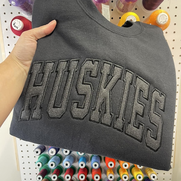 Mascot Monochromatic Glitter Applique Embroidered Sweatshirt  or Comfort Color Short Sleeve Tee