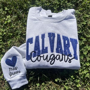 Custom School/Mascot School Spirit Glitter Applique Embroidered Sweatshirt with Sleeve Embroidery