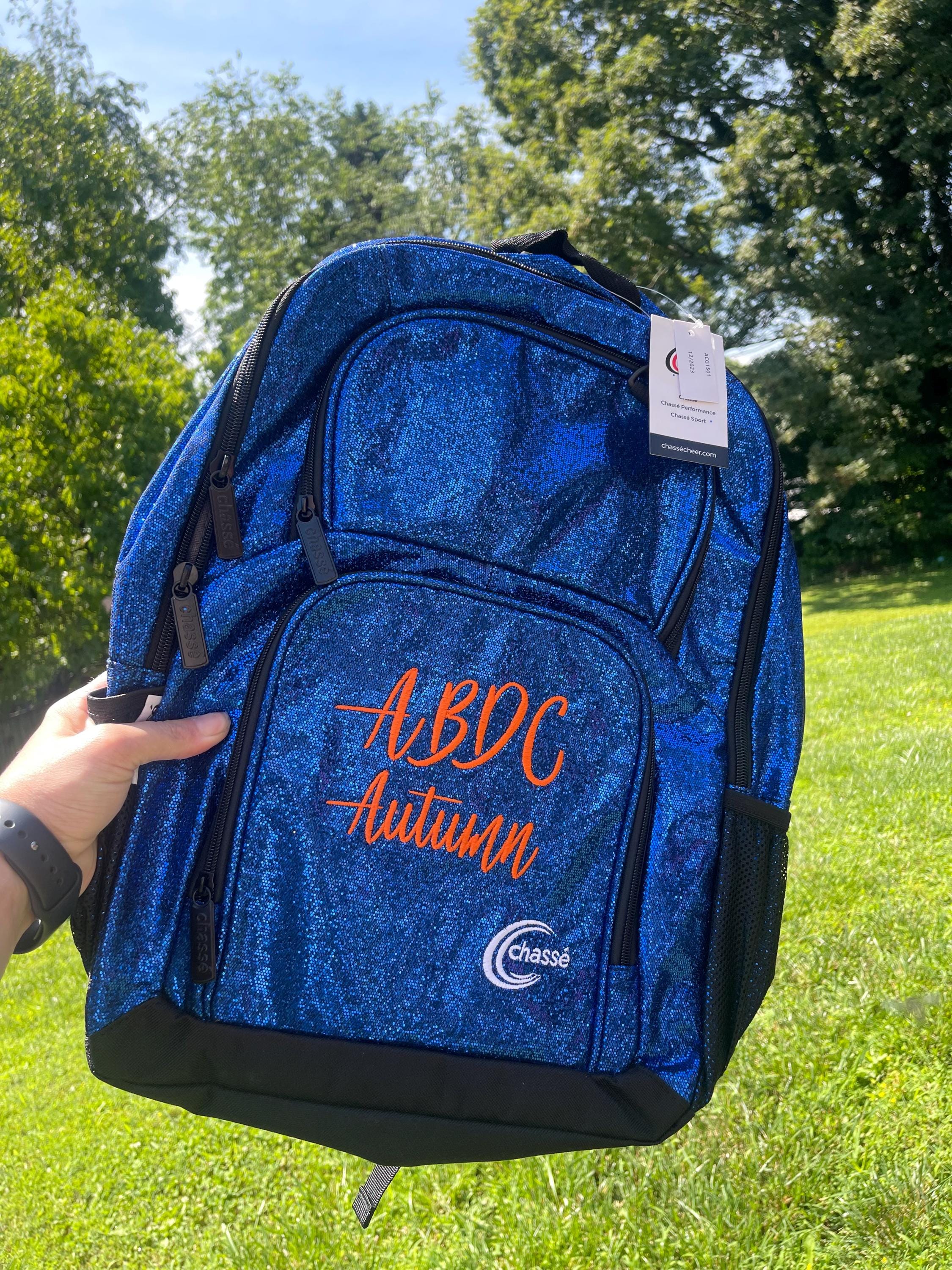 Personalized Chasse Glitter Backpacks, Cheer Bag, Dance Bag, Glitter Bag