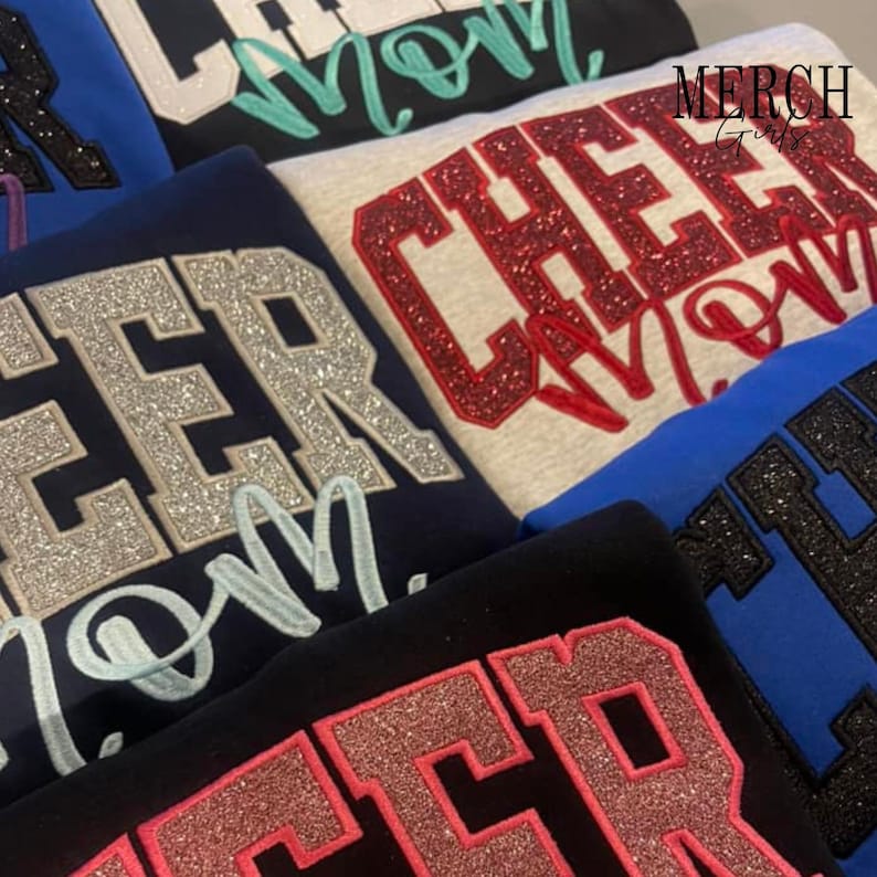 Personalized Cheer Mom Sweatshirt: Glitter Applique Embroidered Cheerleading Shirt image 9