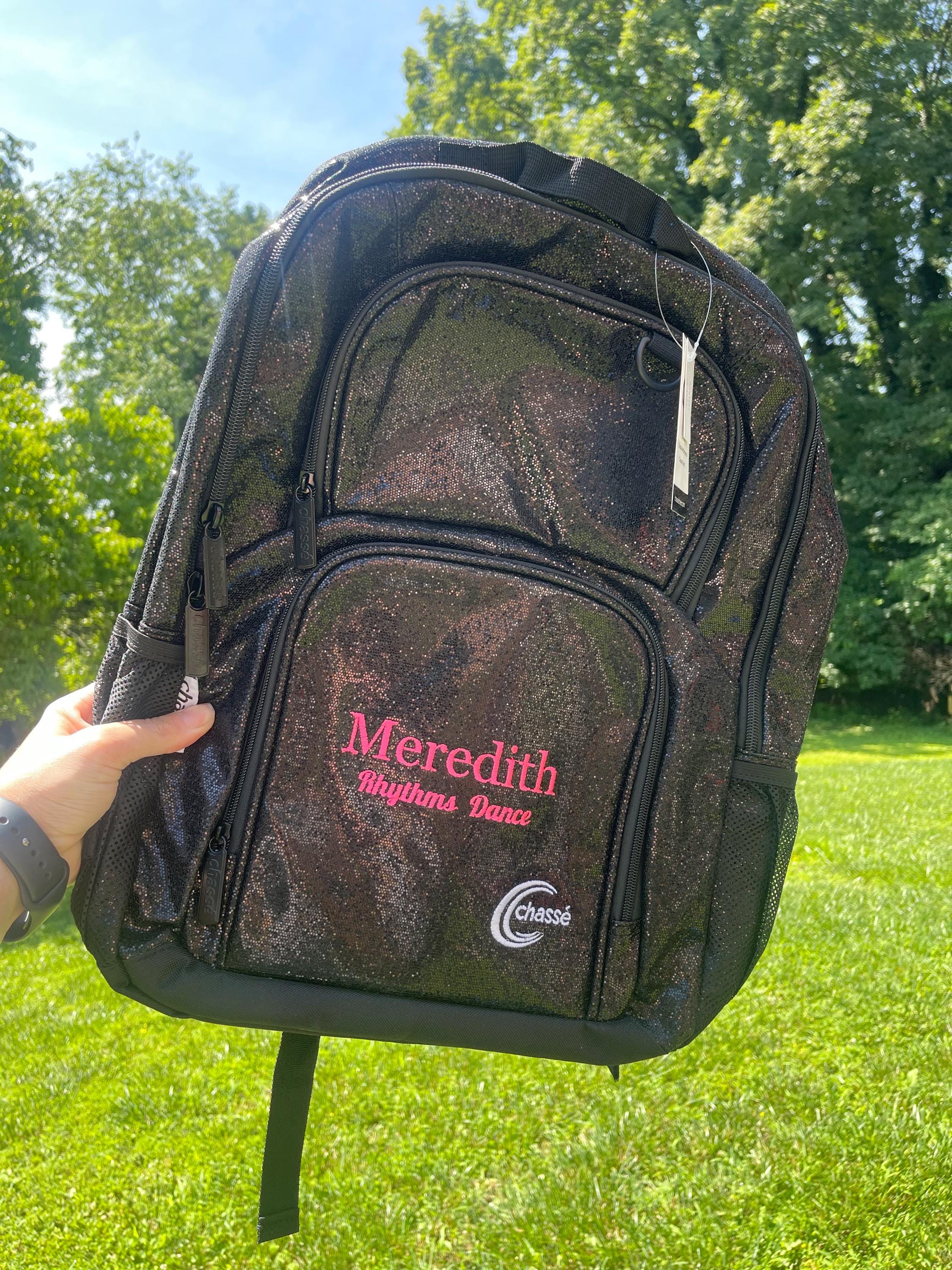 Personalized Chasse Glitter Backpacks, Cheer Bag, Dance Bag, Glitter Bag
