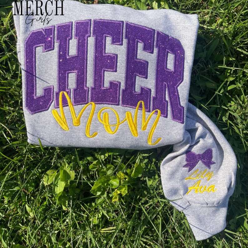 Personalized Cheer Mom Sweatshirt: Glitter Applique Embroidered Cheerleading Shirt image 5