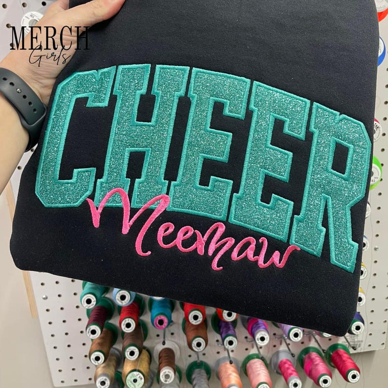 Personalized Cheer Mom Sweatshirt: Glitter Applique Embroidered Cheerleading Shirt image 4