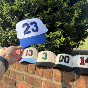 Embroidered Glitter Varsity Number Canvas Hat, Sports Mom Hat image 1