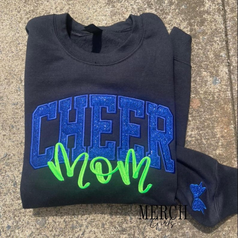 Personalized Cheer Mom Sweatshirt: Glitter Applique Embroidered Cheerleading Shirt image 2