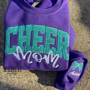 Personalized Cheer Mom Sweatshirt: Glitter Applique Embroidered Cheerleading Shirt image 8