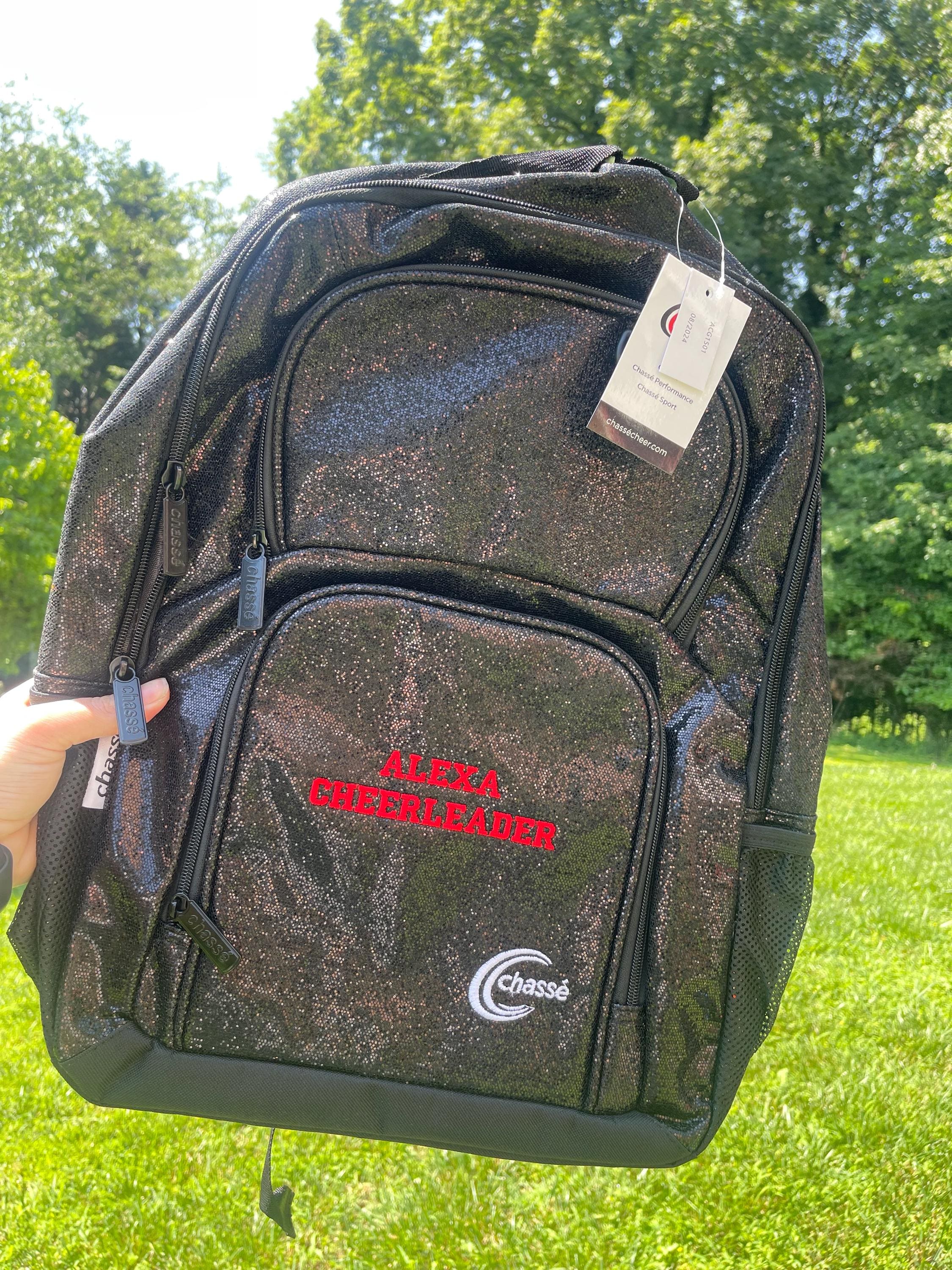 Personalized Chasse Glitter Backpacks, Cheer Bag, Dance Bag, Glitter Bag