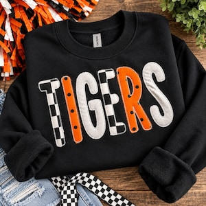 Custom Patchwork Appliqué Mascot Sweatshirt | School Spirit Crewneck Wear
