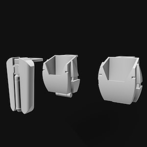 Peut inclure: Trois pièces en plastique blanc pour une charnière de meuble. Les pièces sont dans différentes positions, montrant les différentes façons dont elles peuvent être assemblées.