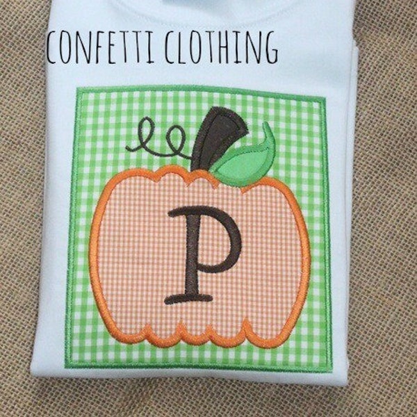 Gingham Pumpkin Patch Personalized Boy Applique Shirt, Pumpkin Embroidery Outfit, Monogrammed Fall Bodysuit, Pumpkin Patch Boutique Shirt