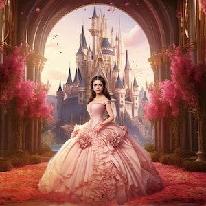 Pink Princess Castle - 1 Beautiful photography digital background backdrop perfect for Weddings, Sweet 16, Quinceanera&#39;s, Fantasy etc.