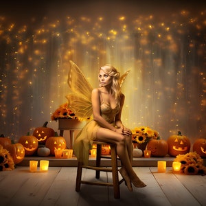 Pumpkins & Fairy Lights -  1 Beautiful photography digital background backdrop perfect for Weddings, Sweet 16, Quinceanera&#39;s, Fantasy etc.