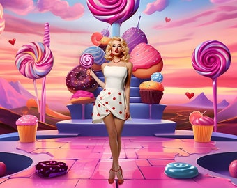 Candy Land Sugar Rush - 1 Piękne cyfrowe tło fotograficzne idealne na śluby, słodkie 16-stki, quinceanery, imprezy fantasy itp.