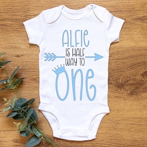 Personalised Half Way To One Baby Vest, Half Birthday, Baby Bodysuit, Cute Milestone, Birthday Vest, 6 Months, Baby Keepsake Gift