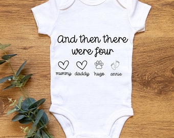 PERSONALISED And Then There Were Four l New Baby Announcement | Pet Gift Dog Cat Paws l Baby Vest Bodysuit Grow | Baby Shower Gift