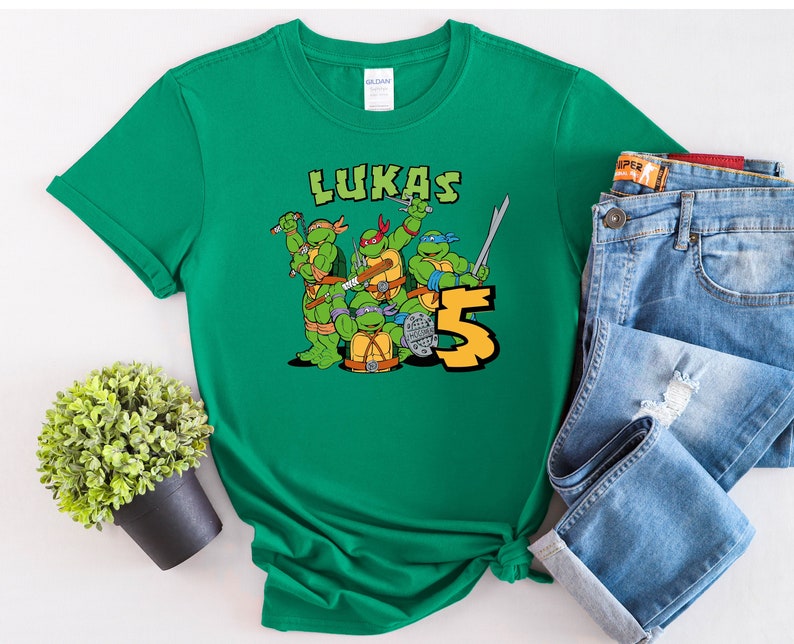 Turtles Birthday Boy Shirt, Turtles Matching T Shirt,Custom Turtle Birthday Party Shirts,Movie Toddler Tee,Anime Boy Tee,Green Turtles Shirt image 4