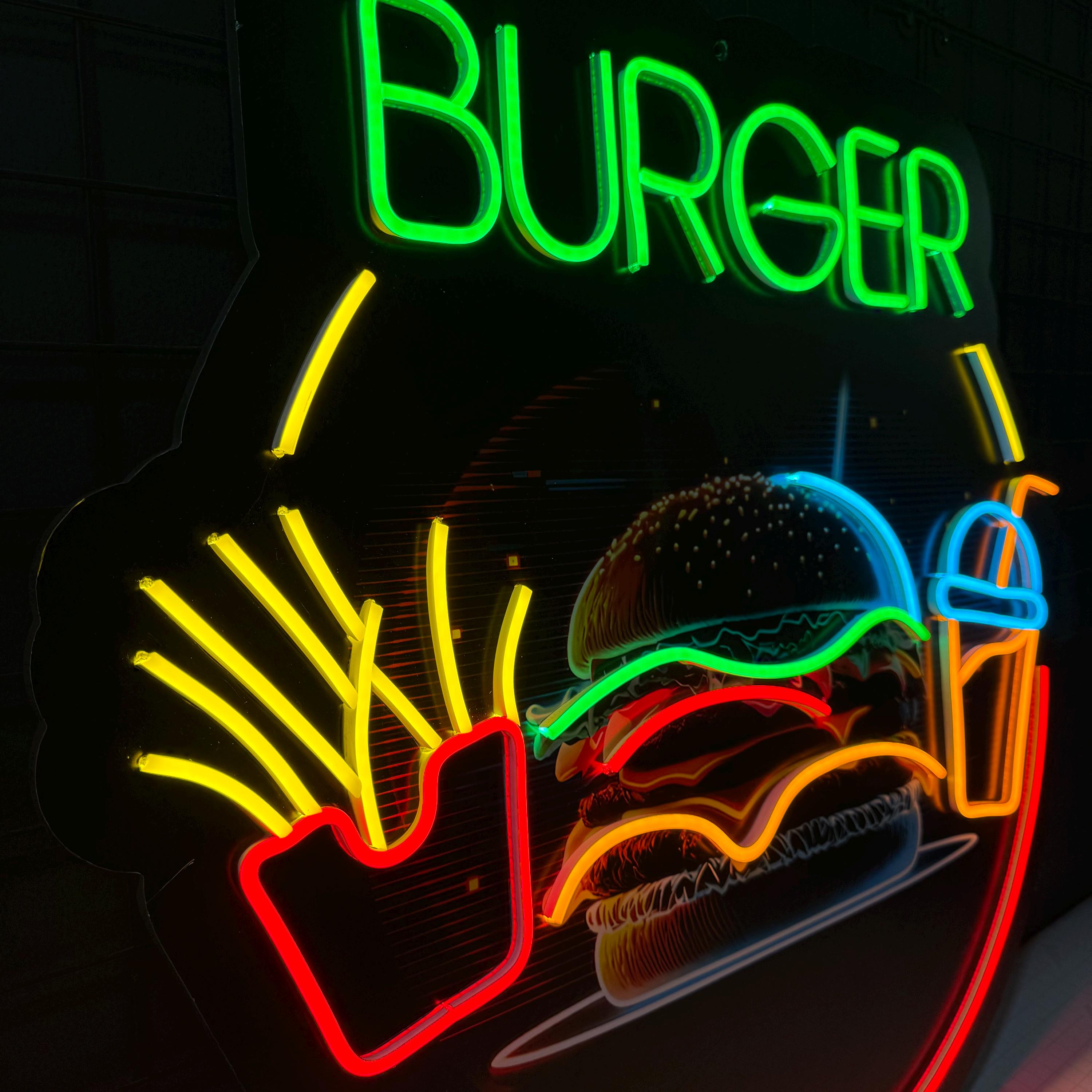Custom Neon Burger Sign | LED Wall Decor for Burger Restaurant, Fast ...