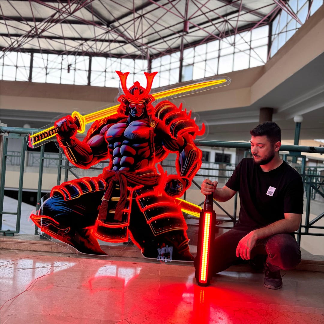 Samurai Led Samurai LED Neon Sculpture, Japanese Warrior, Gaming Room Decor - Etsy
