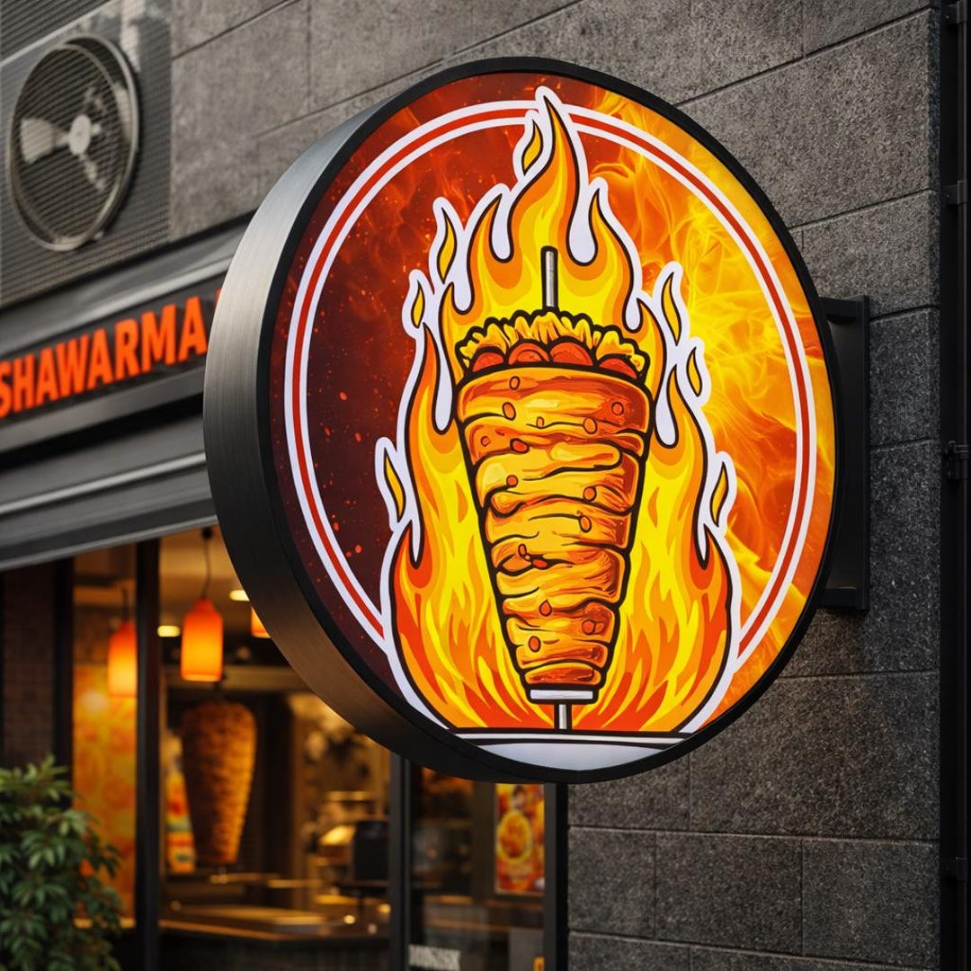 360 Rotating Light Box, Rotating Shawarma Sign Lighted Round Projecting ...