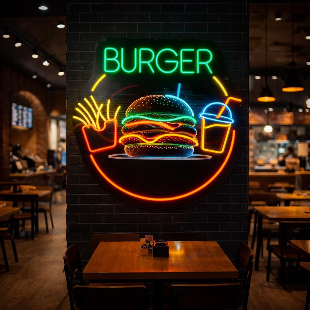 Custom Neon Burger Sign | LED Wall Decor for Burger Restaurant, Fast ...