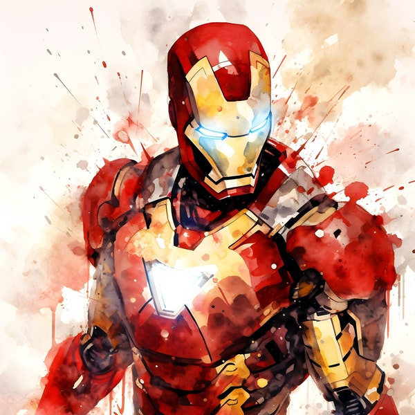 Gardien cramoisi dans Aquarelle Inferno : Iron Man de Marvel - Aquarelle numérique du super-héros invincible