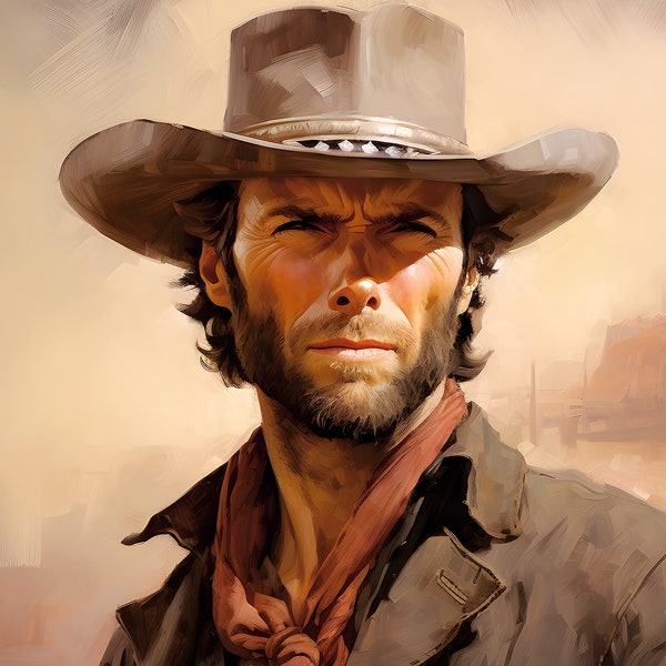 Hors-la-loi emblématique du Far West : Clint Eastwood dans le rôle de Josey Wales | Portrait à l’huile numérique. L'hommage au Josey Wales