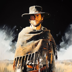 Western Frontier: Clint Eastwood as Blondie, The Good the Bad and the Ugly Digital Portrait, Iconic Wild West Legend, IMAGION Exclusive