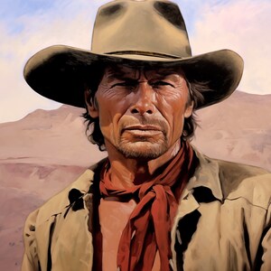 Desert Echoes: Charles Bronson in Once Upon a Time in the West | Digital Oil Portrait, Spaghetti Western Tribute, Hollywood Legend Art