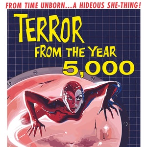 Arte de ciencia ficción sobre viajes en el tiempo: Reproducción del cartel de la película 'Terror del año 5000' - Película vintage de 1958
