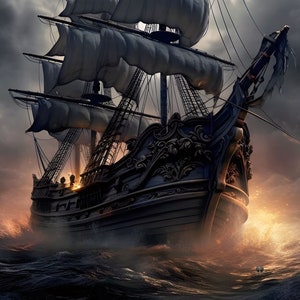 Resilient Galleon: Majestic Ship Emerges from Turbulent Seas After Fierce Battle - Atmospheric Maritime Artwork