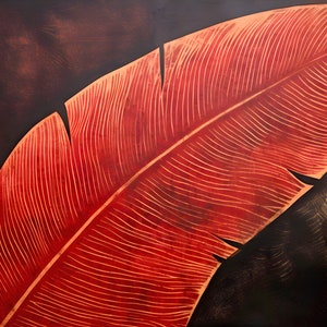 Crimson Beauty: Large Red Banana Leaf. Modern Home Decor, Luxurious Interior, Vibrant Wall Art, Contemporary Design