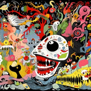 Kaleidoscope of Surreal Creatures and Shapes: Psychedelic Cartoon Chaos, Deep Sea Inspirations - Psychedelic Wonderland