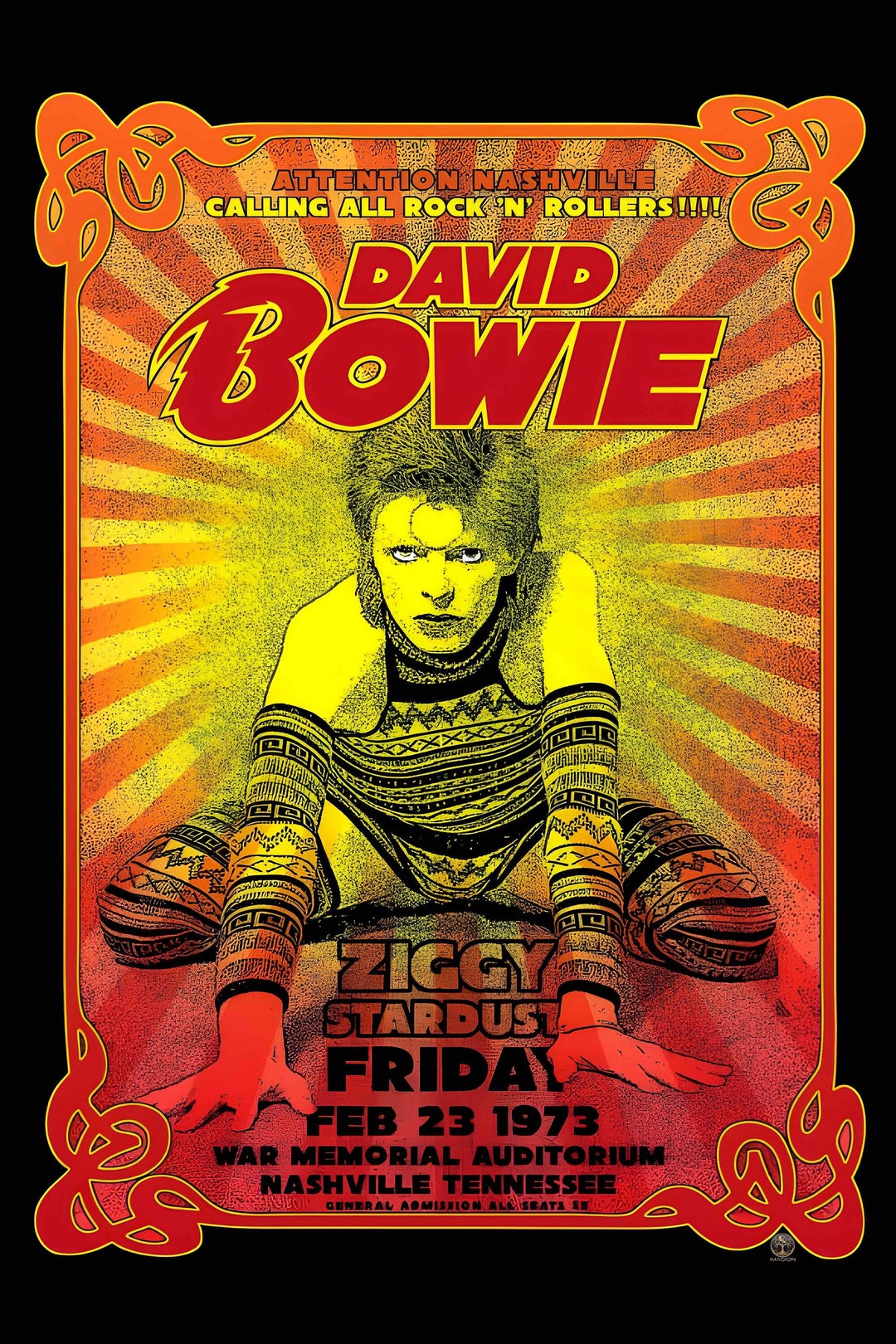 Reproduction of Vintage David Bowie Concert Poster, 1973 Nashville War ...