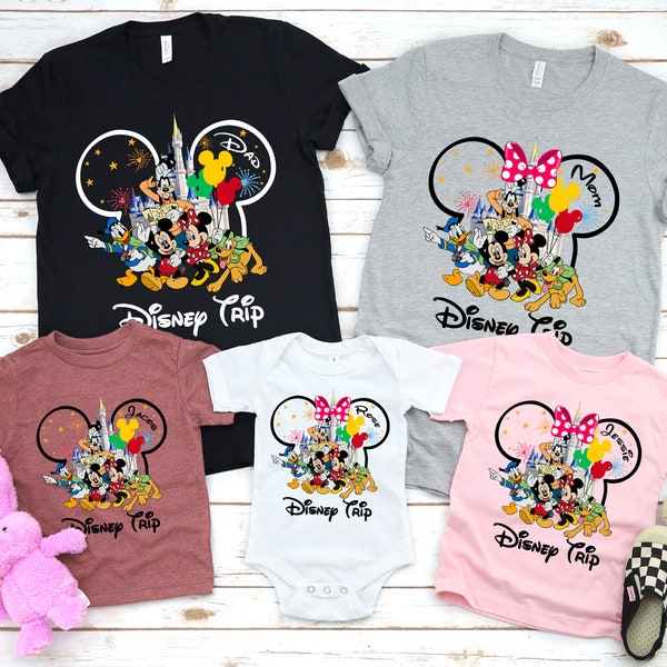 Voyage Disney 2024 famille chemises, tshirt vacances Disney 2024, chemises assorties Disney, voyage Disney 2024 votre nom de famille chemises, Disney personnalisé