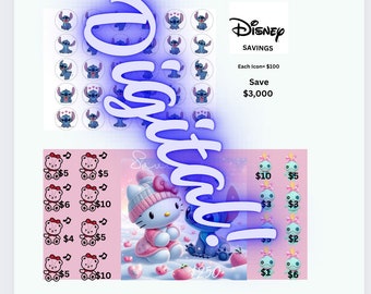 HK and Stitch downloadable file save with this kids savings challenge kids fun way save cash stuffing tracker gift for kids save money