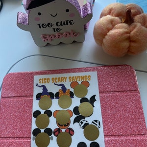 Disney Halloween scratch and save, scary savings mystery scratch off Halloween savings challenge gift for her or him Halloween decor savings