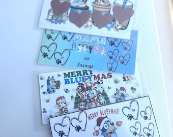 Bluey savings challenge, Bluey cash stuffing save , Savings challenge for A6 binder envelopes. Save for gifts, Xmas savings, Bluey physical