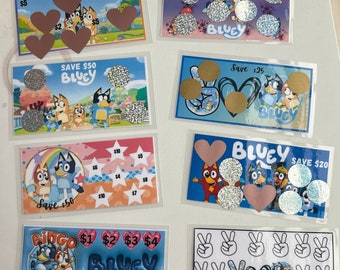 Laminated saving challenges, Bluey and family binder challenges book. Save for Holidays,Gift for child,school savings,birthday party saving