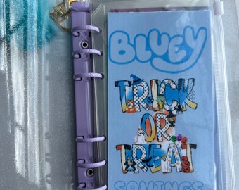 Laminated saving challenges, Bluey and family binder challenges book. Save for Halloween,Gift for child,school savings,birthday party saving