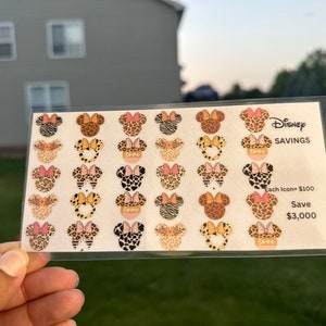 Disney Fund savings challenges for Disney trip saving gift for her budgeting savings tracker Minnie inspired laminated Disney world vacation