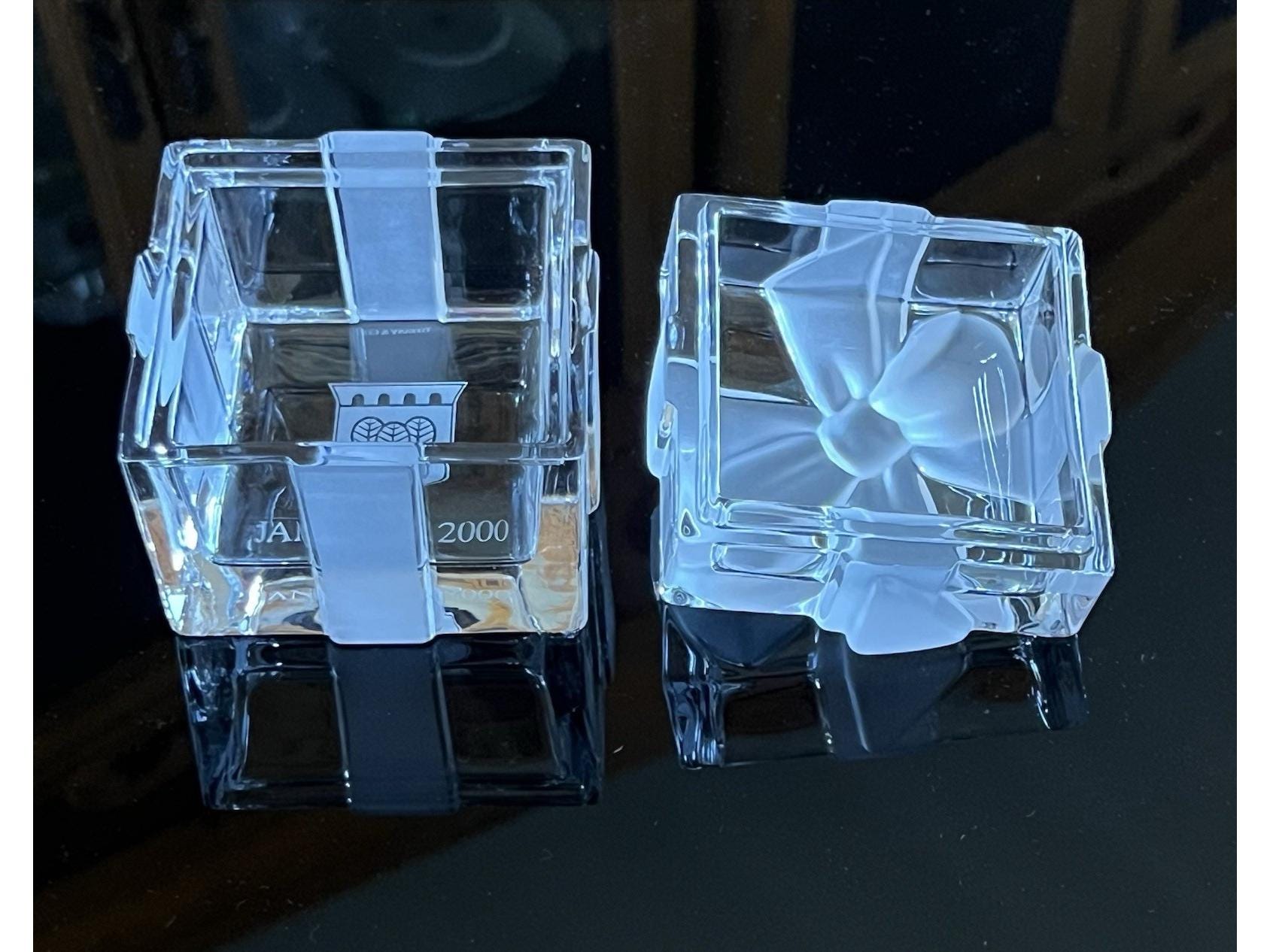 Tiffany & Co. クリスタル ボウボックス リボン Tiffany & Co Crystal Glass Gift Box Frosted Ribbon Bow Trinket
