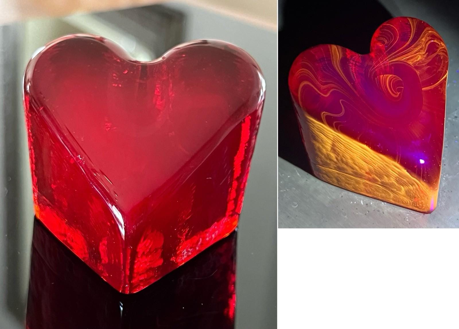 Signed Art Glass Paperweight Hearts