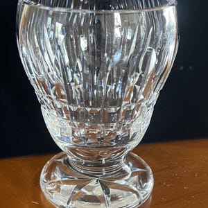 Waterford Crystal Glenmore Footed Vase Vertical Horizontal Cuts 5 1/4” Signed